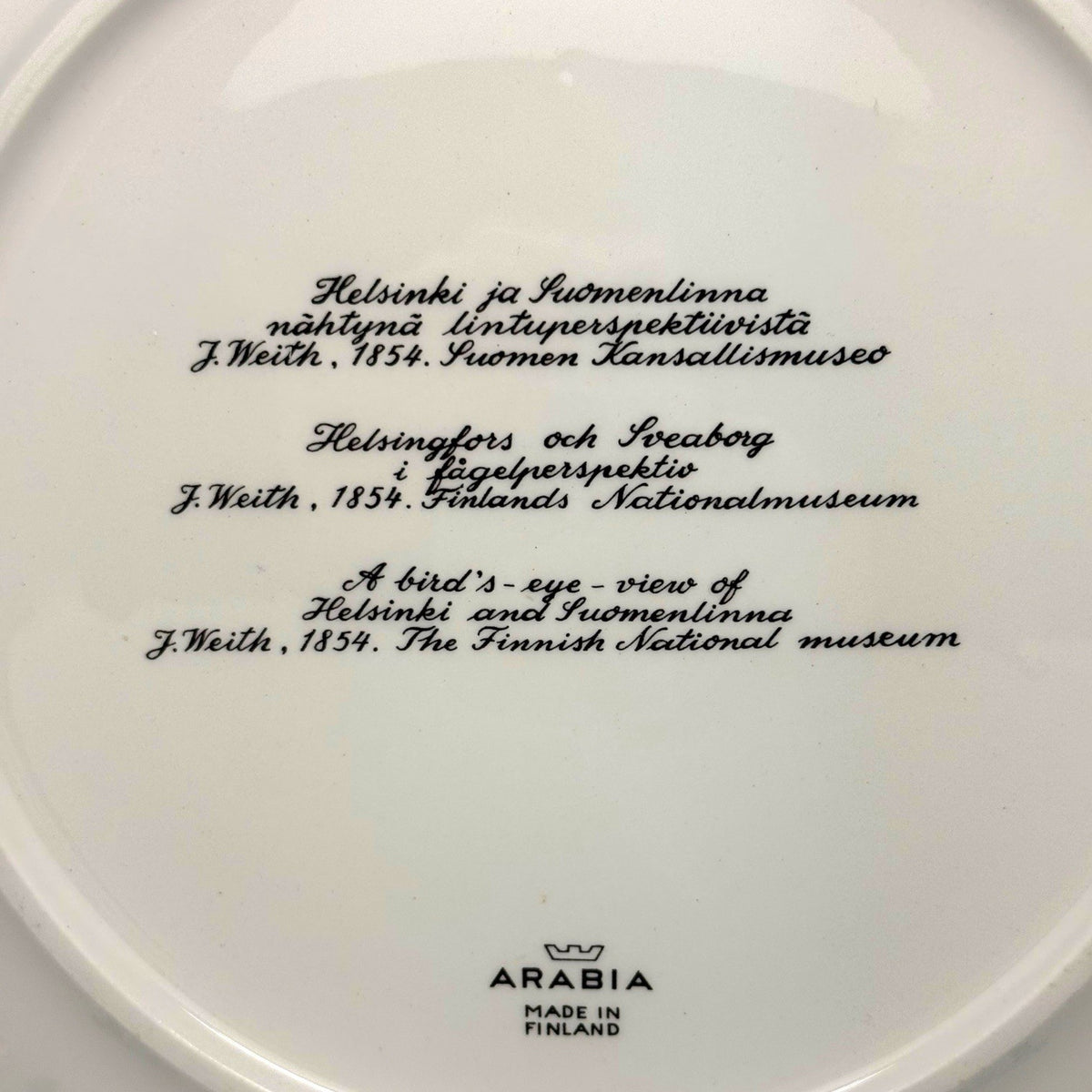 ARABIA Finland HELSINKI & SUOMENLINNA J. Weith 1854 Museum Plate 10.5 Inch – B&W