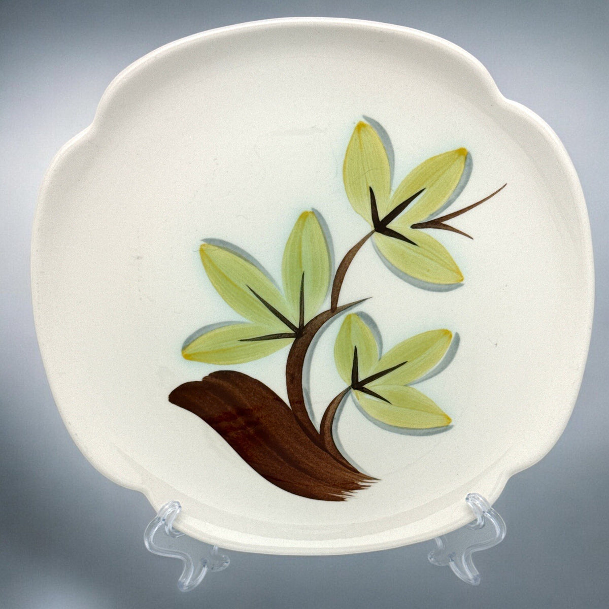 Set of 4 Vintage WOODLEAF by Continental Kilns Hand Painted SQUARE SALAD PLATES