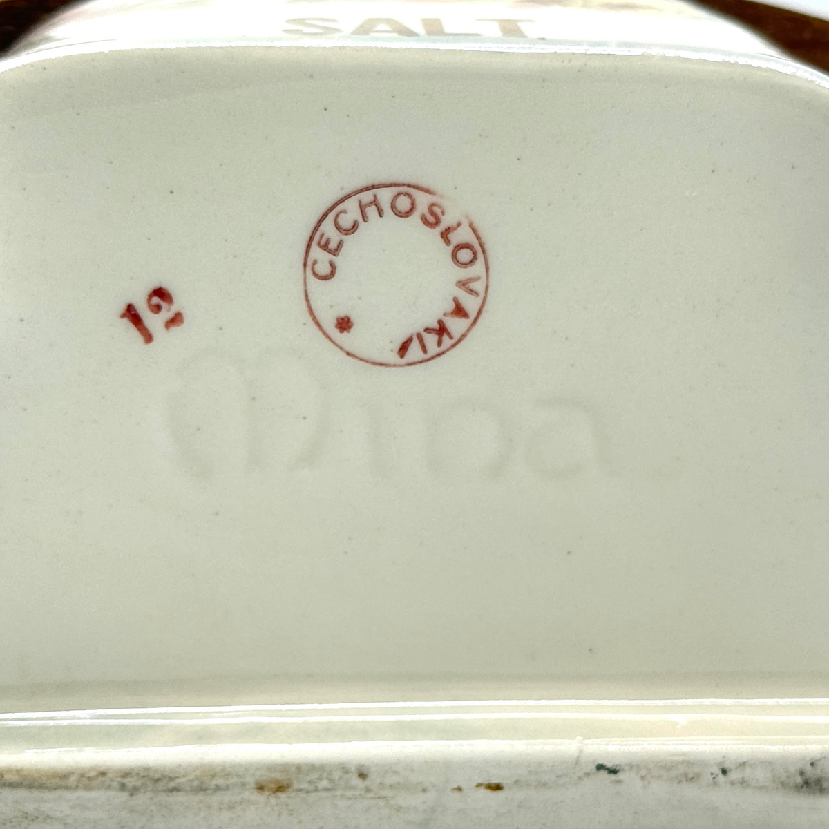 Vintage Mina Czechoslovakia Porcelain Salt Box Hinged Wood Lid Floral Wall RacK