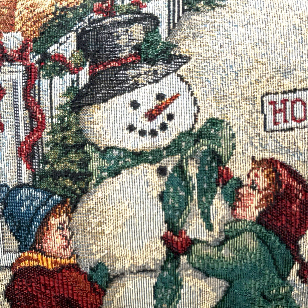 Tapestry Christmas Lumbar Pillow 11x16 Snowman Kids Holiday Winter Decor Accent