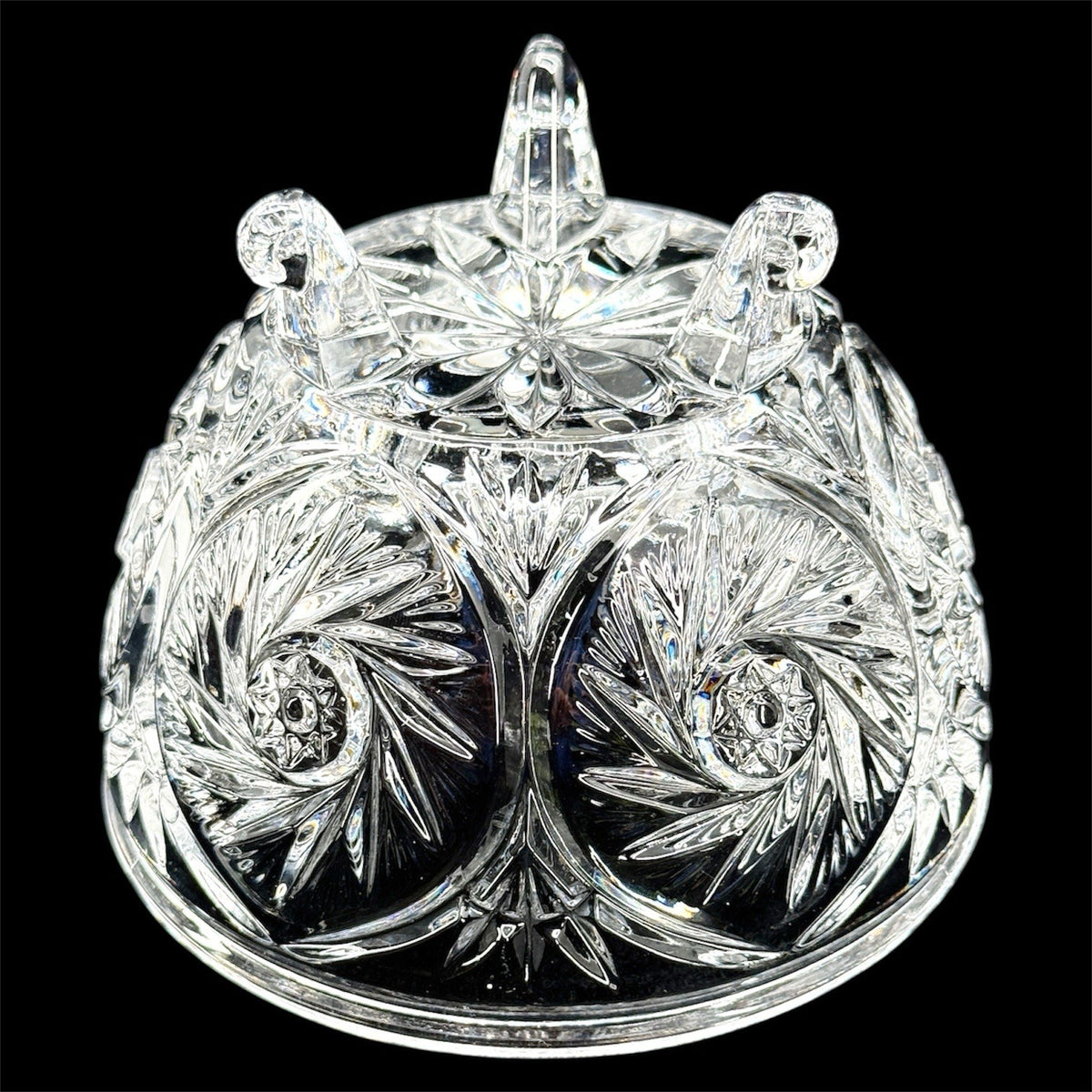 Vintage Crystal Covered Candy Dish, Pinwheel Cut 3 Footed Glass Candy Jar