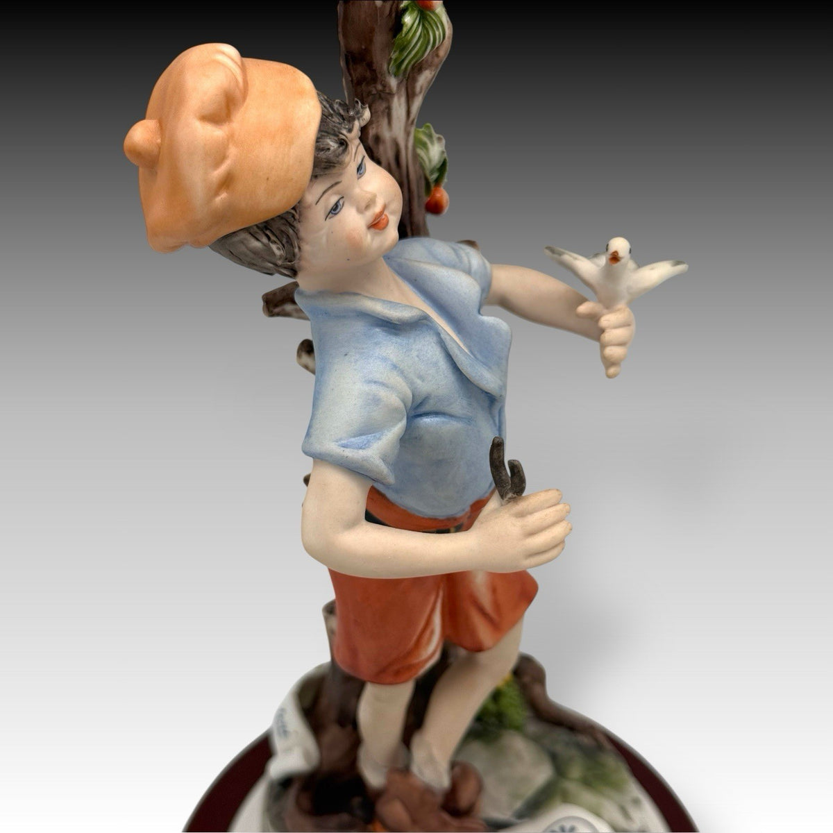 RARE Capodimonte Figurine Signed SARTORI Boy with Bird Italy Porcelain 11" Tall