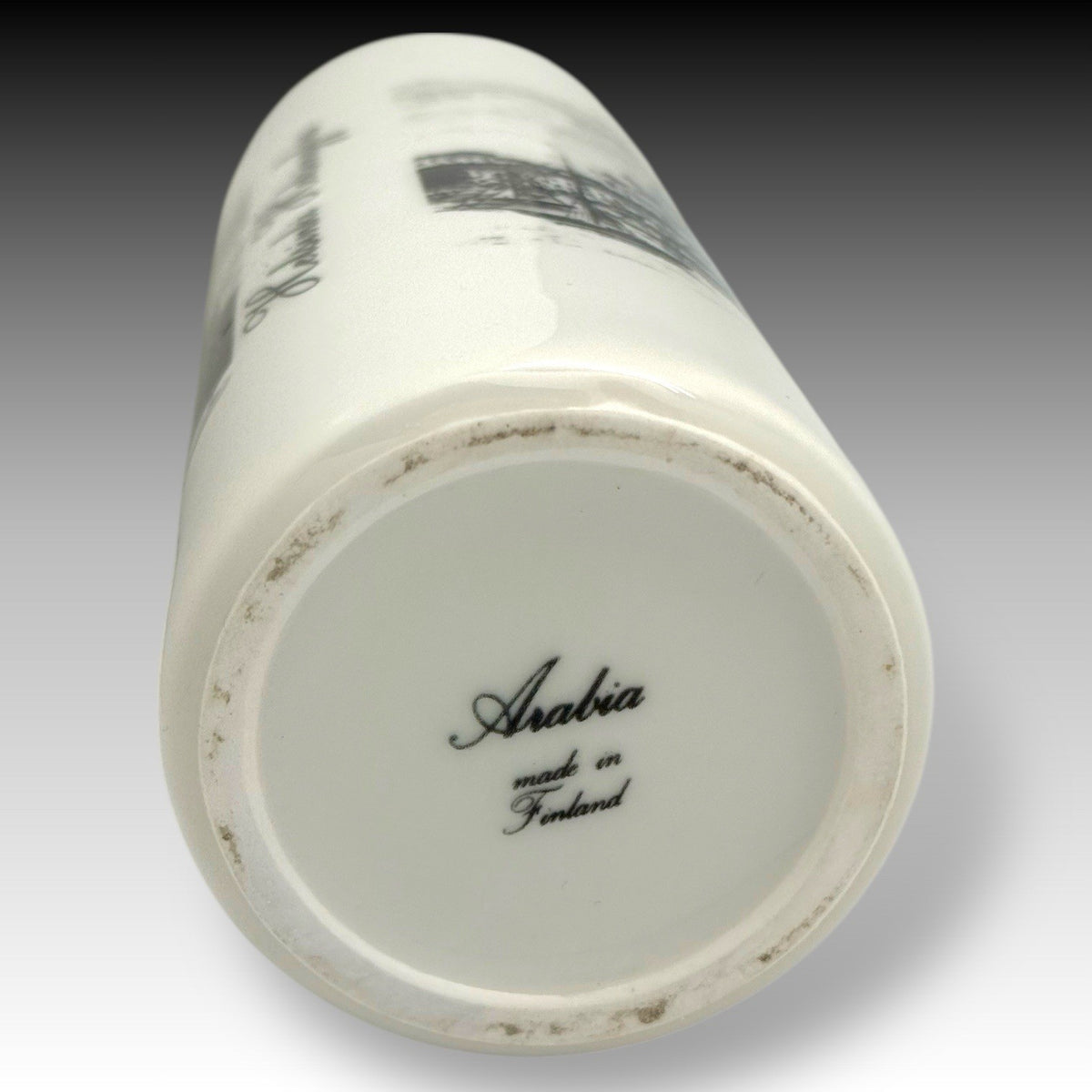 ARABIA Finland HELSINKI HELSINGFORS 7.25-Inch Cylinder Vase – Black & White RARE