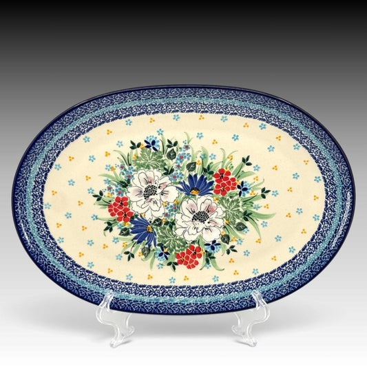 White Anemone Flowers oval platter 2