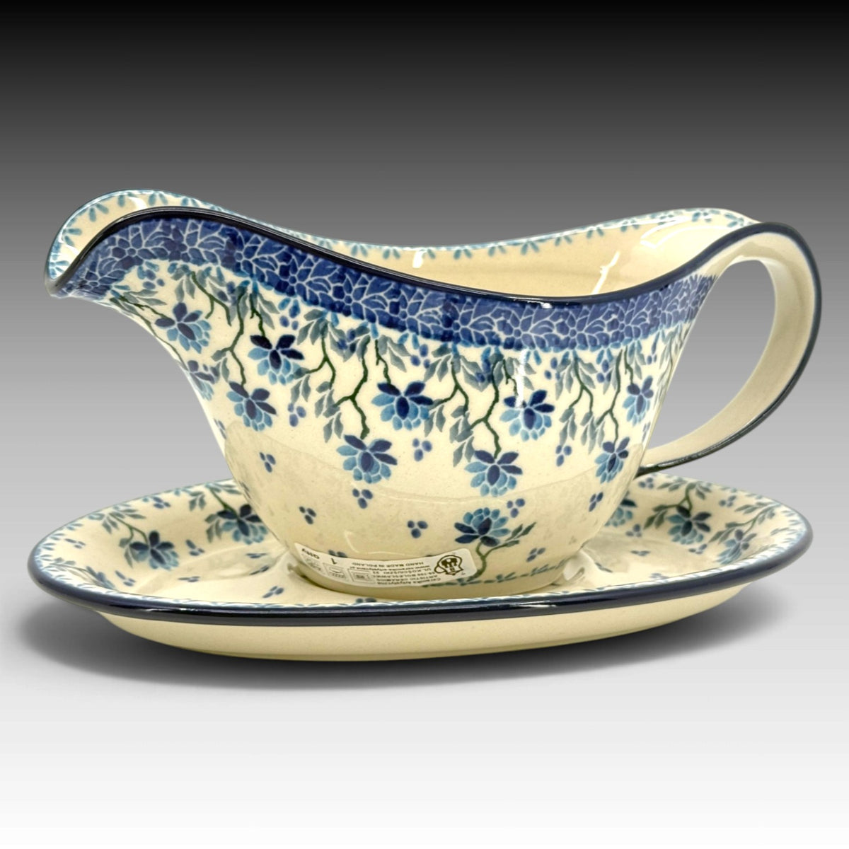 Ceramika Artystyczna Polish Pottery 16 oz Gravy Boat with Plate Clover Fields view 1