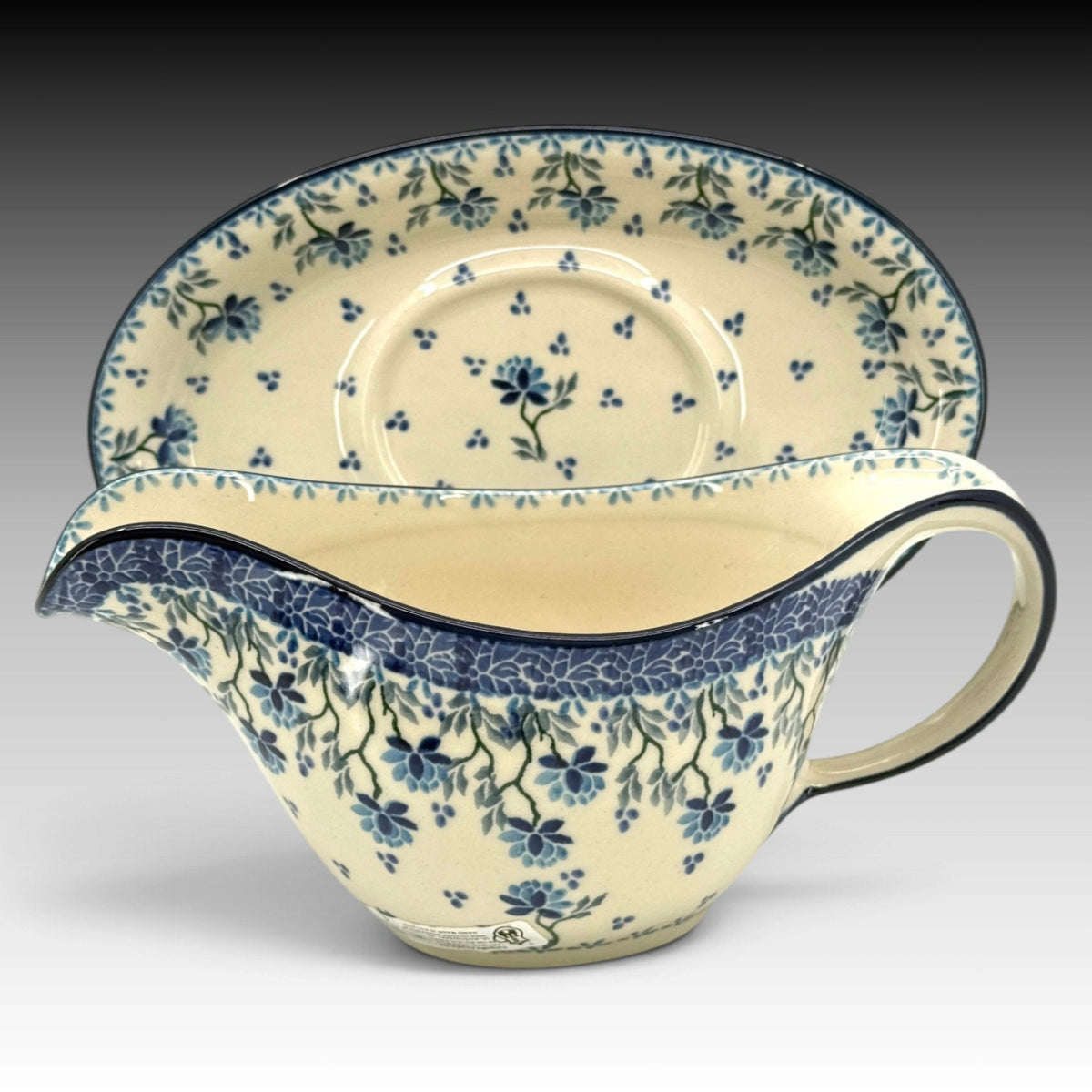 Ceramika Artystyczna Polish Pottery 16 oz Gravy Boat with Plate Clover Fields view 3