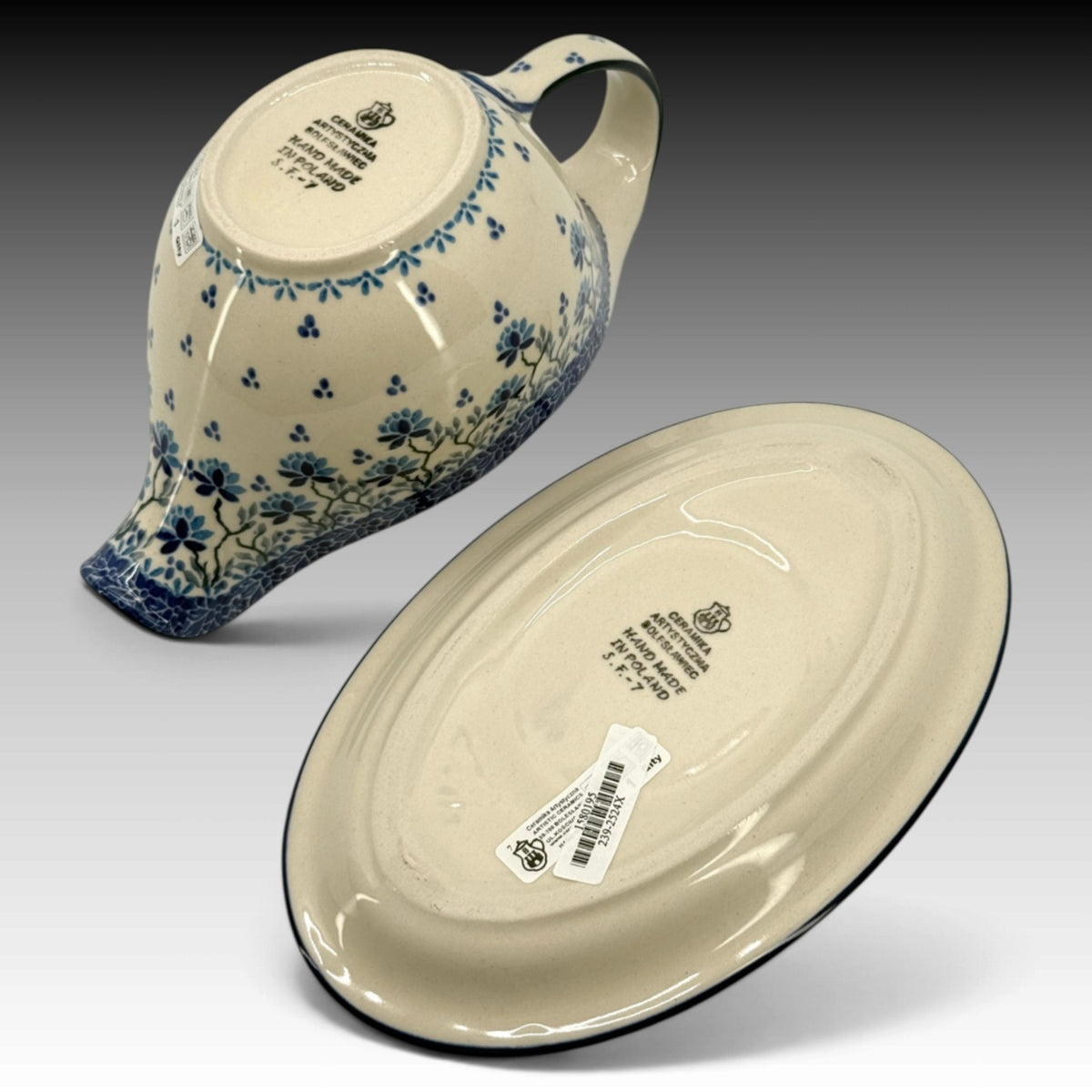 Ceramika Artystyczna Polish Pottery 16 oz Gravy Boat with Plate Clover Fields view 5
