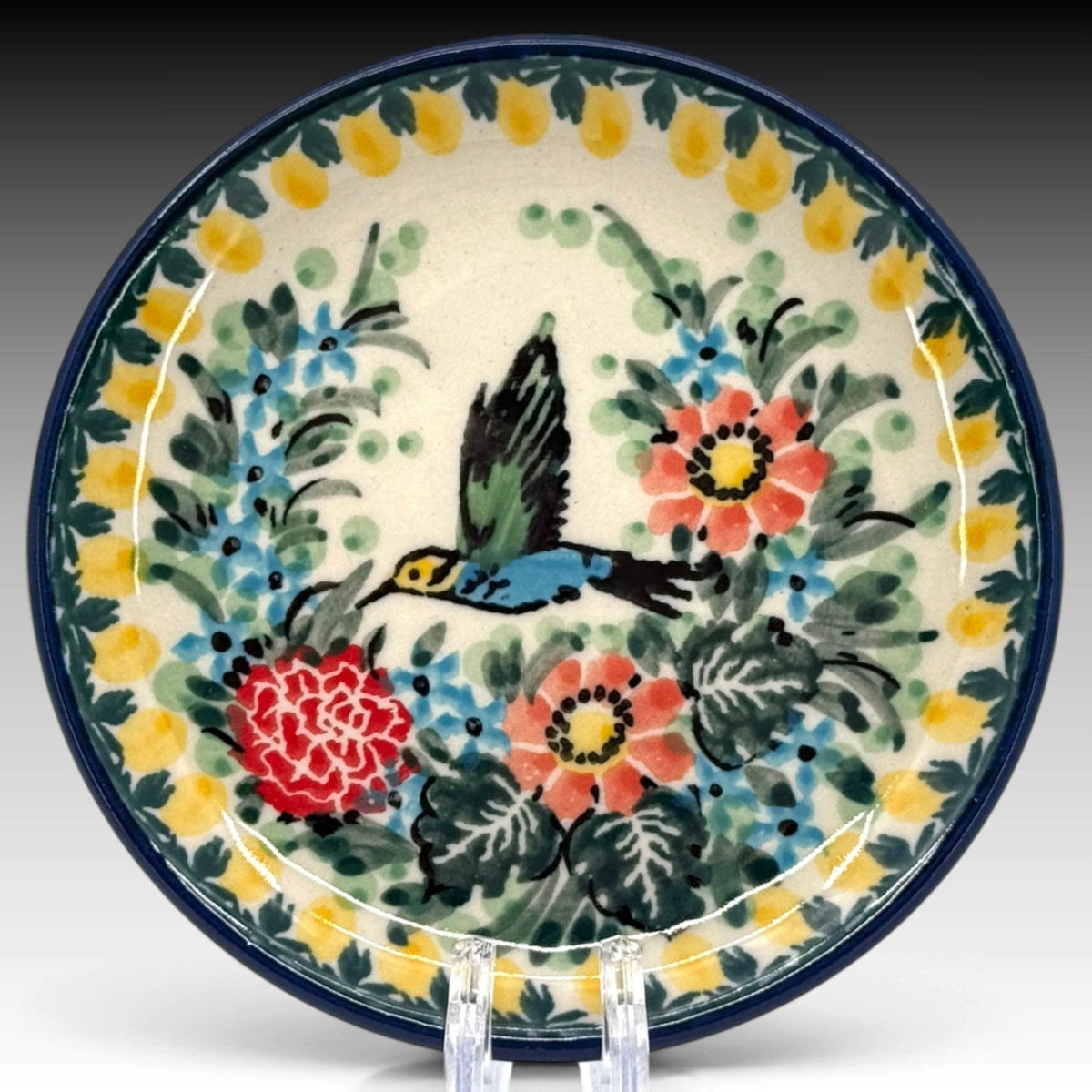 Ceramika Artystyczna Polish Pottery 4" Mini Plate Solo Hummingbird UNIKAT view 1
