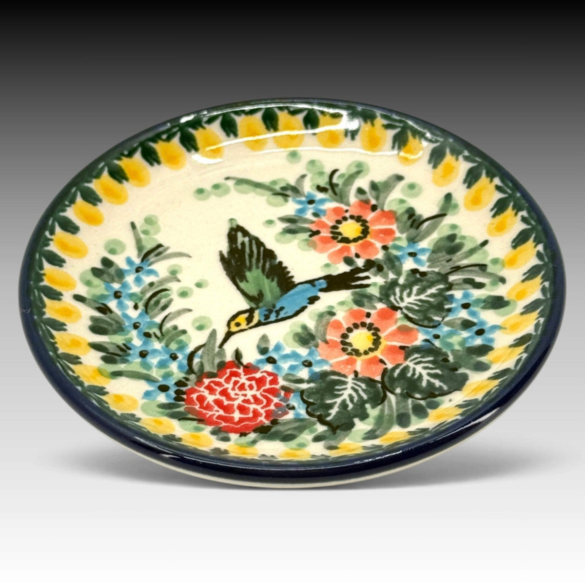 Ceramika Artystyczna Polish Pottery 4" Mini Plate Solo Hummingbird UNIKAT view 2