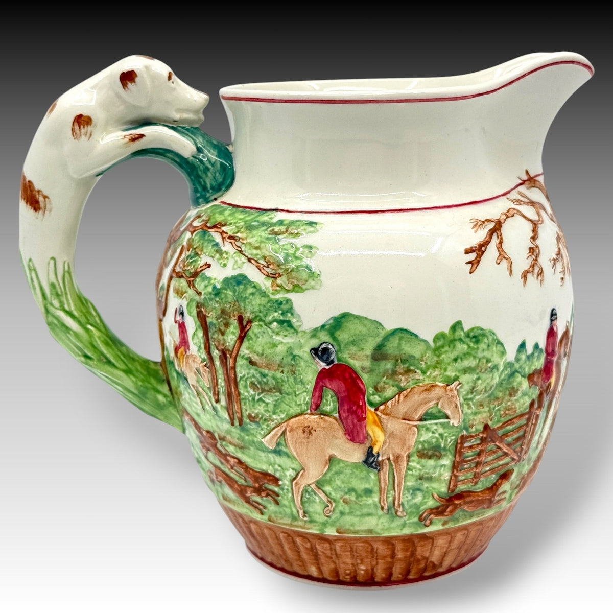 Wedgwood D'Ye Ken John Peel Fox Hunt Relief Pitcher Dog Handle 64 Oz England LRG