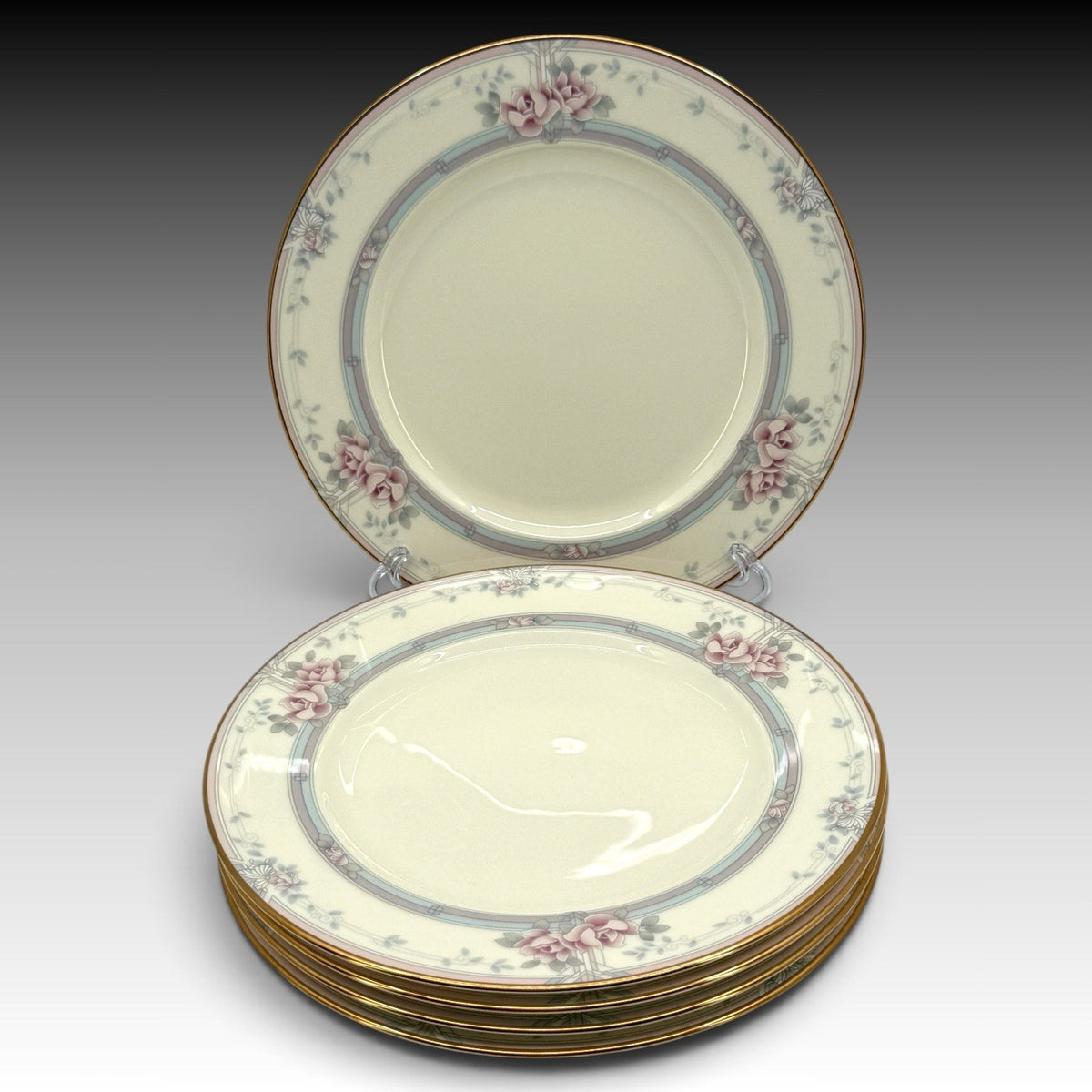 Noritake Magnificence 9736 Bone China Salad Plates Set 5 Gold Trim Japan 8.25"