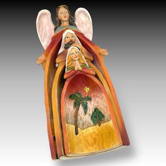 Nesting NATIVITY Set Angel Mary Joseph Resin Carved-Look 10" Tall Trio NO Baby