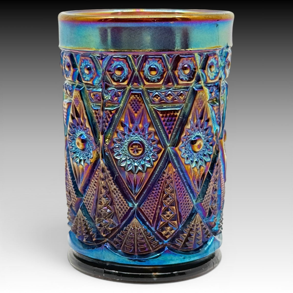 Imperial Diamond and Lace Carnival Glass Tumbler Amethyst  Antique 4 Inches