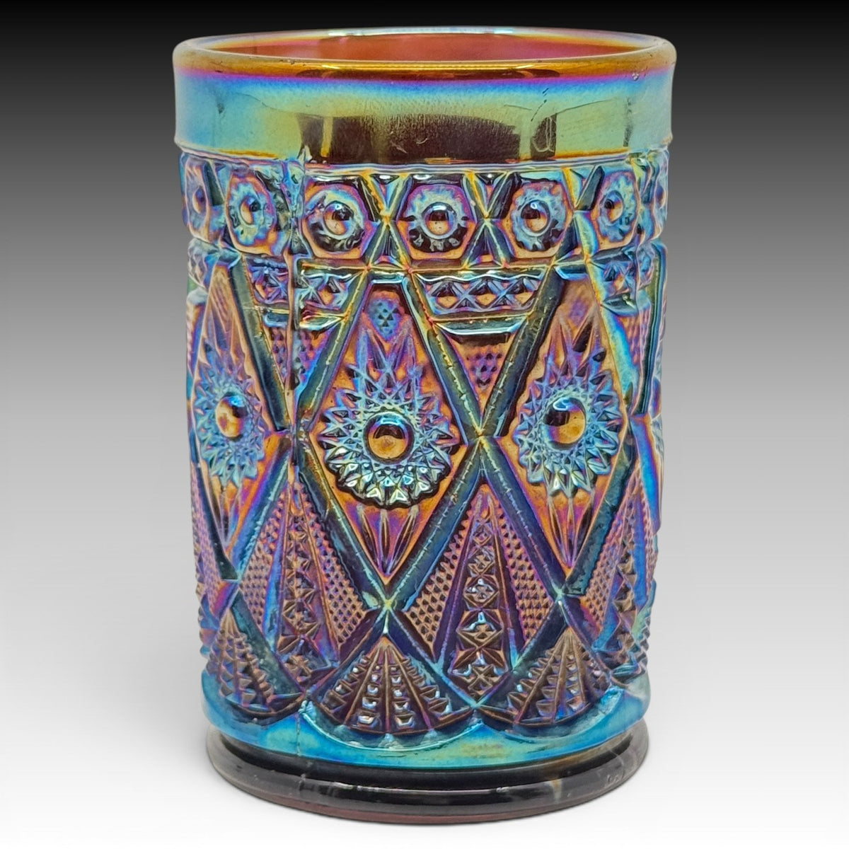 Imperial Diamond and Lace Carnival Glass Tumbler Amethyst  Antique 4 Inches