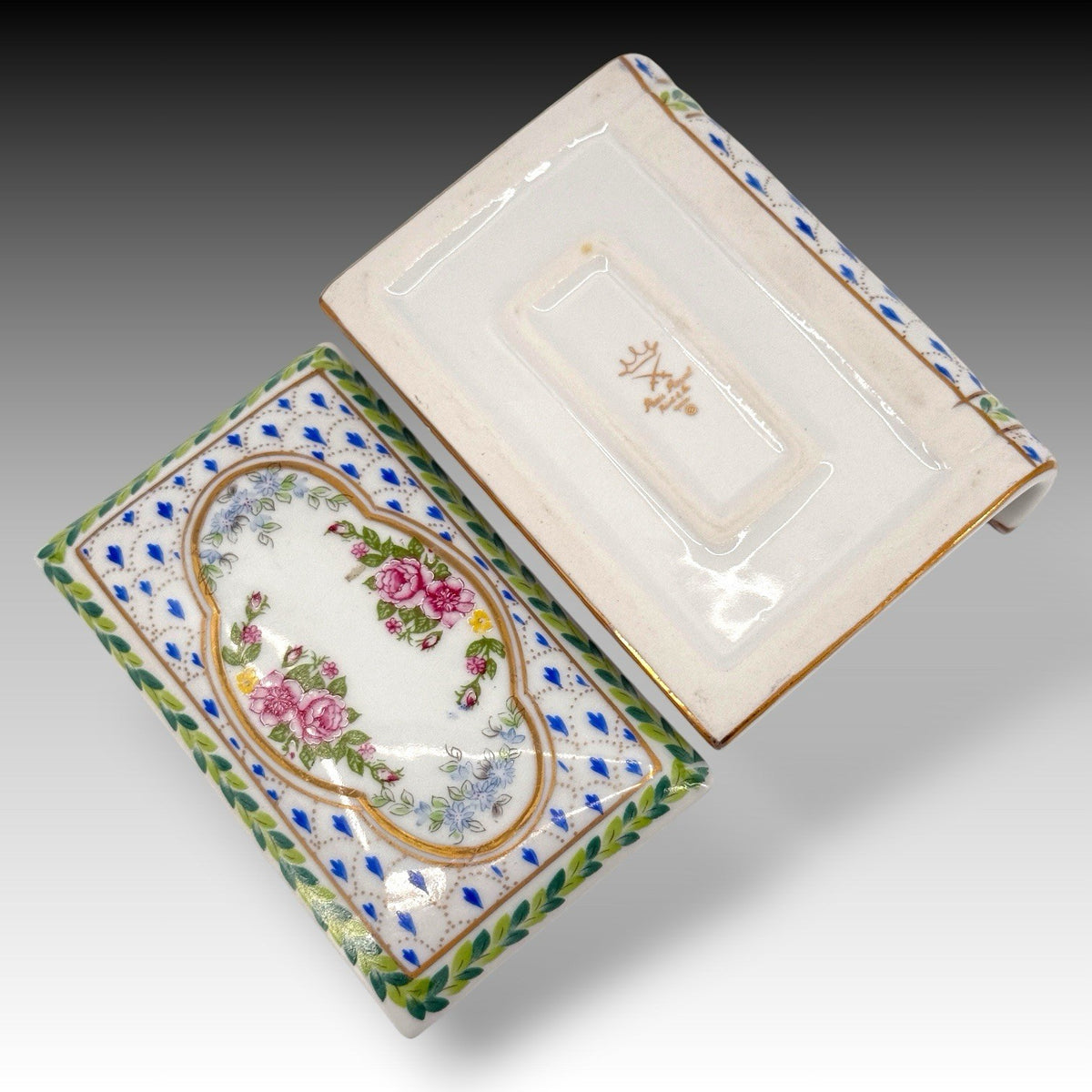 Paris Royal Hand Painted Porcelain Book Trinket Box Floral Lift Off Lid 5.5 Inch
