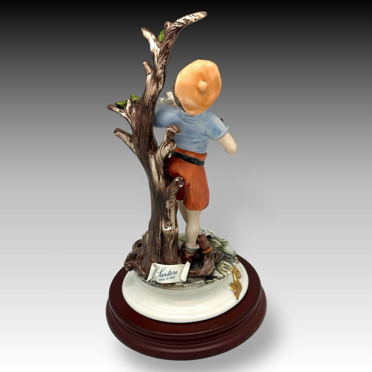 RARE Capodimonte Figurine Signed SARTORI Boy with Bird Italy Porcelain 11" Tall