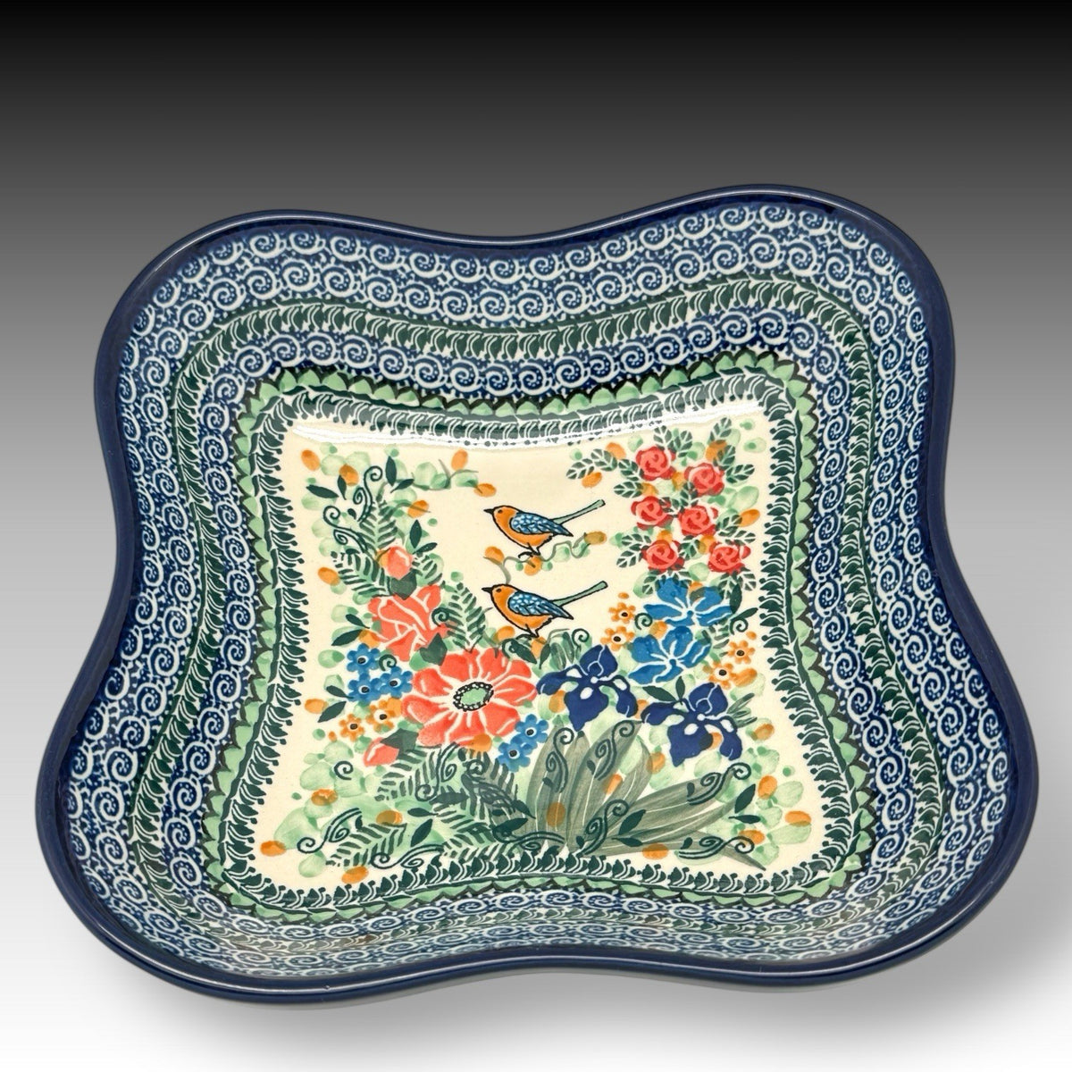 Polish Pottery UNIKAT Large Wavy Edge Bowl Starzyk Songs from My Garden 2008