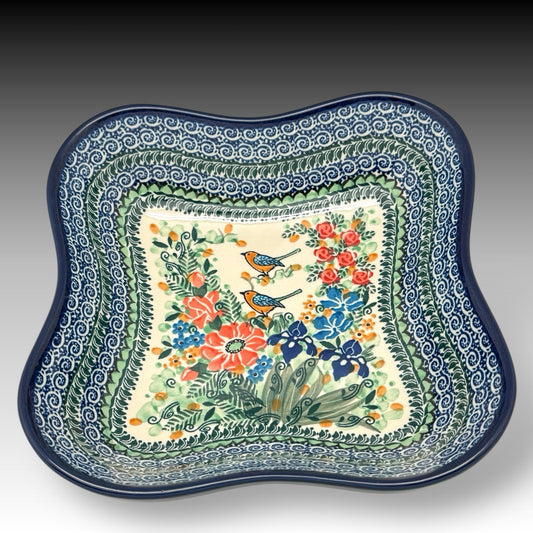 Polish Pottery UNIKAT Large Wavy Edge Bowl Starzyk Songs from My Garden 2008