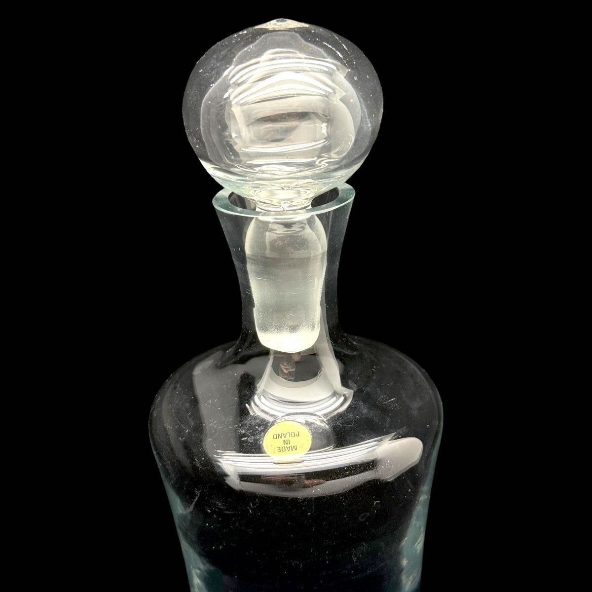 Vintage Heavy Hand Cut CLEAR HOURGLASS Shaped DECANTER Poland Hollow Stopper Top