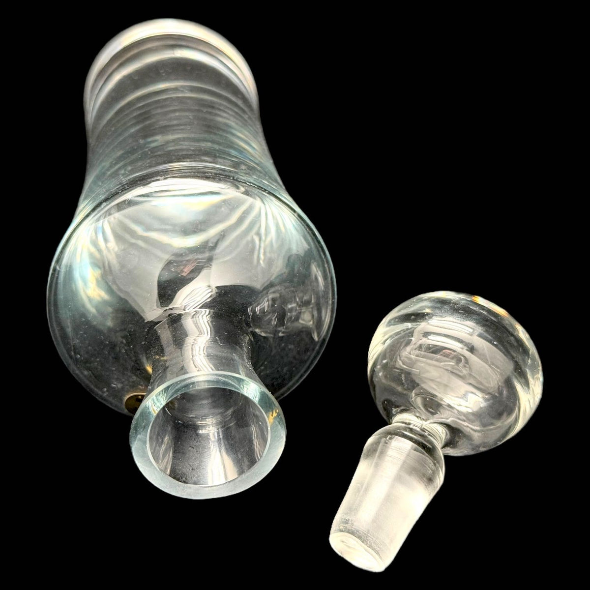 Vintage Heavy Hand Cut CLEAR HOURGLASS Shaped DECANTER Poland Hollow Stopper Top
