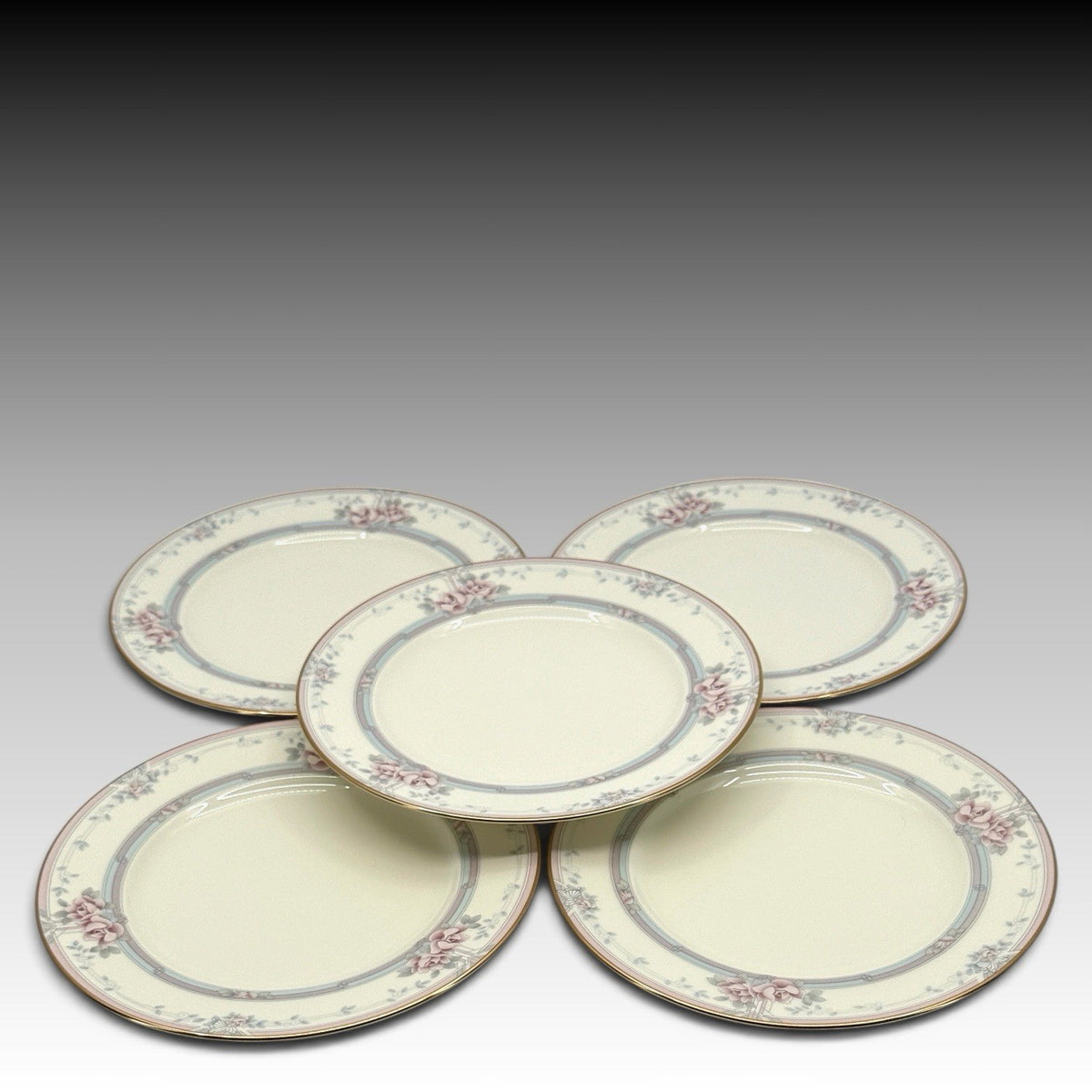 Noritake Magnificence 9736 Bone China Salad Plates Set 5 Gold Trim Japan 8.25"
