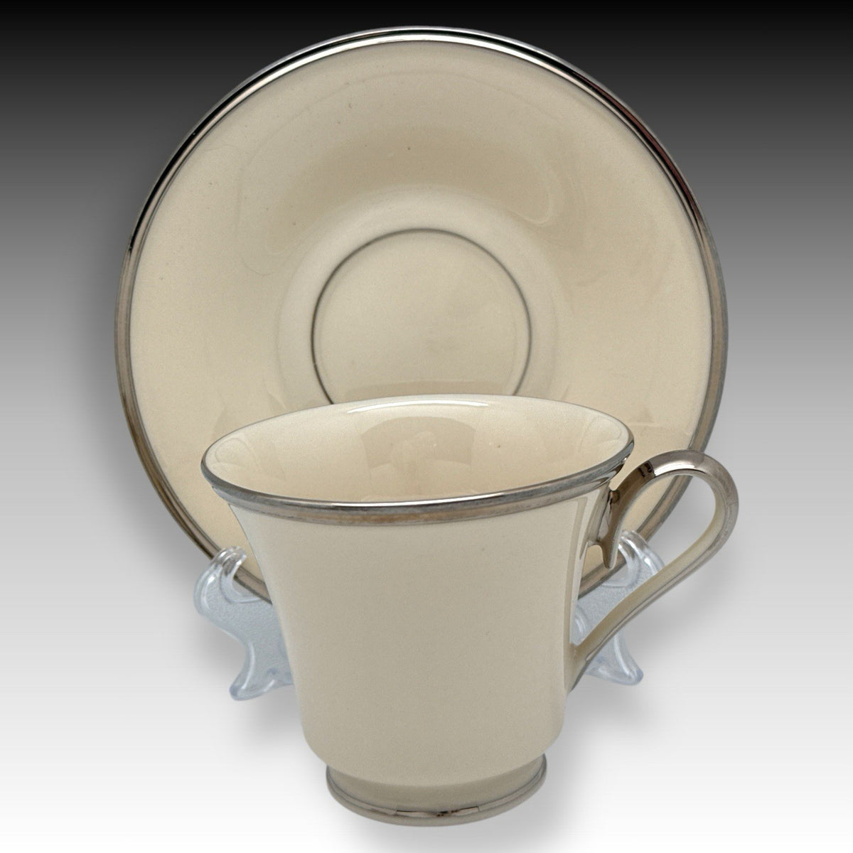 Set of 3 Lenox Solitaire Ivory Platinum 8 oz Cups & Saucers USA Bone China EUC
