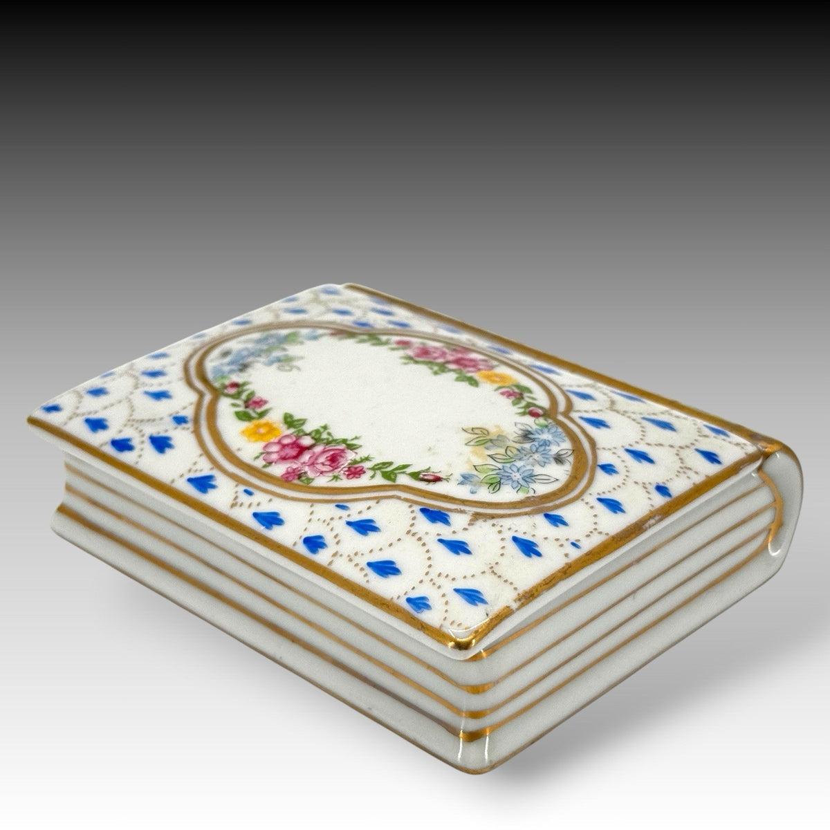 Paris Royal Hand Painted Porcelain Book Trinket Box Floral Lift Off Lid 4.0 Inch
