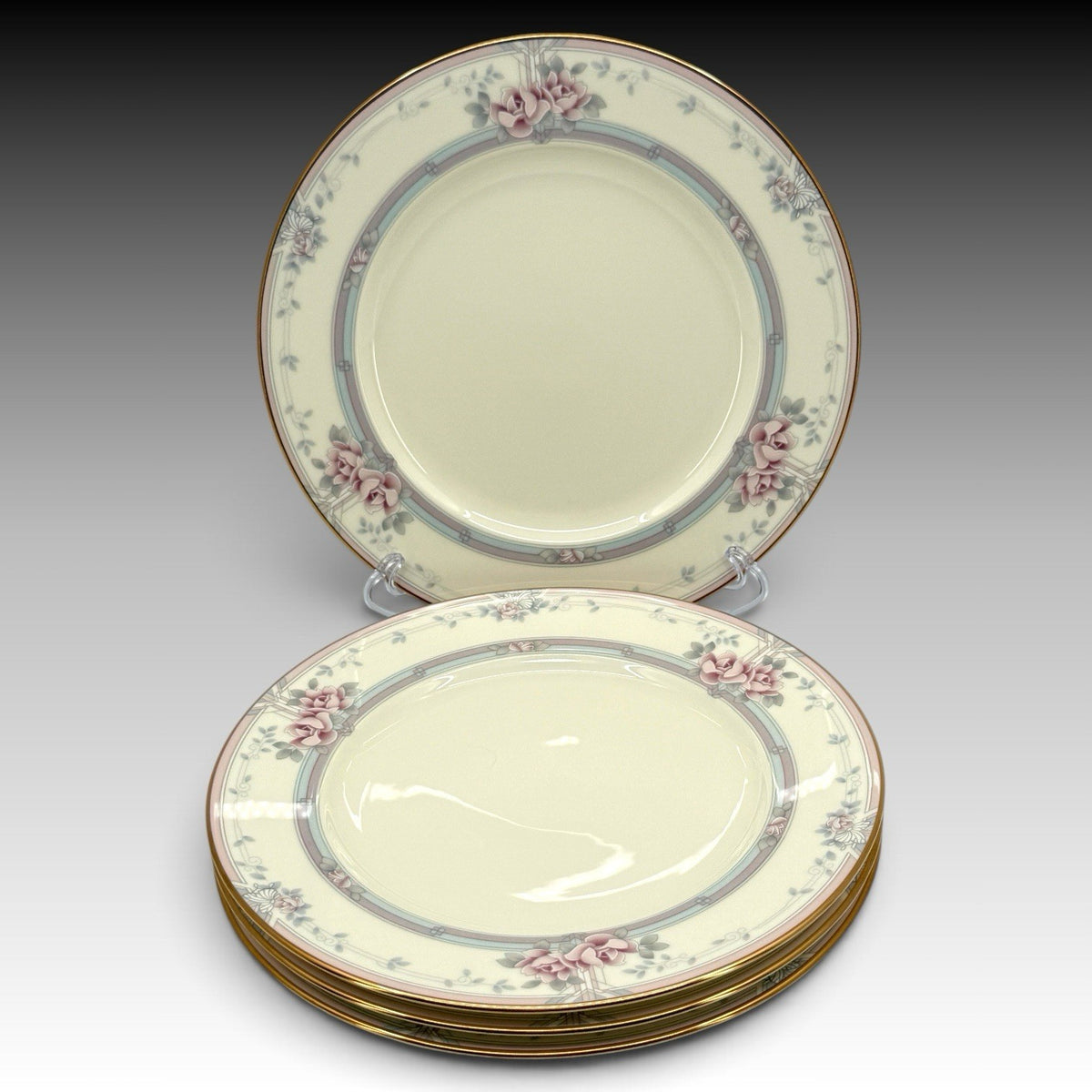 Noritake Magnificence 9736 Bone China Salad Plates Set 4 Gold Trim Japan 8.25"