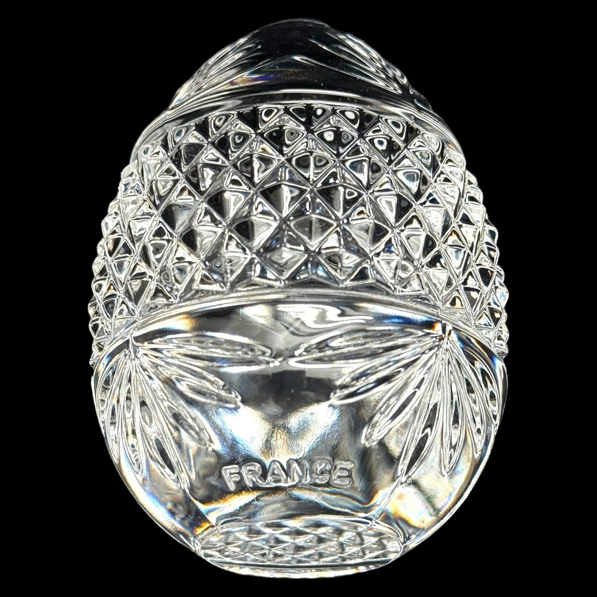 Cut Crystal Glass Egg Paperweight France Diamond Pattern 3.5 Inches Heavy Vtg