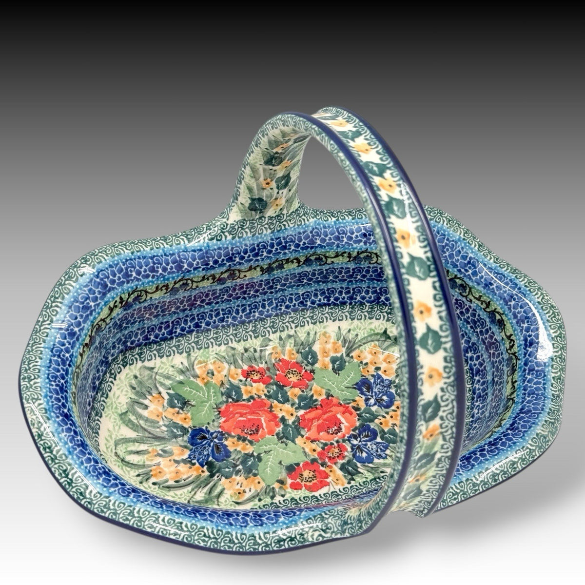 Ceramika Artystyczna Polish Pottery Splendid Meadow Basket UNIKAT T. Liana 11"