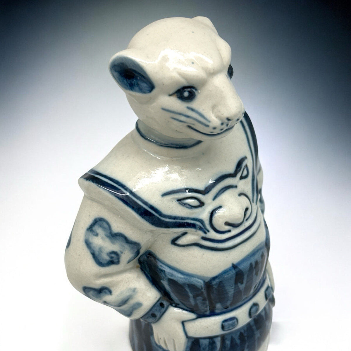 Vintage 10" Chinoiserie TIGER Figurine Blue White Ceramic ZODIAC NC Kaiser Kuhn