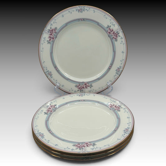 Noritake Magnificence Bone China Dinner Plates Set 4 Gold Rim Pink Roses #9736