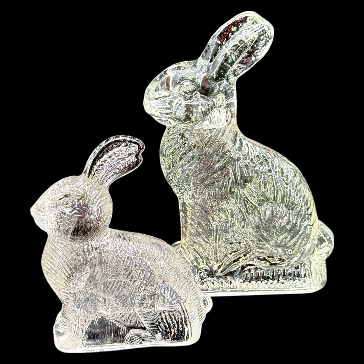 2 Vintage J H Millstein Glass Bunny Rabbit Candy Containers Uranium - One GLOWS
