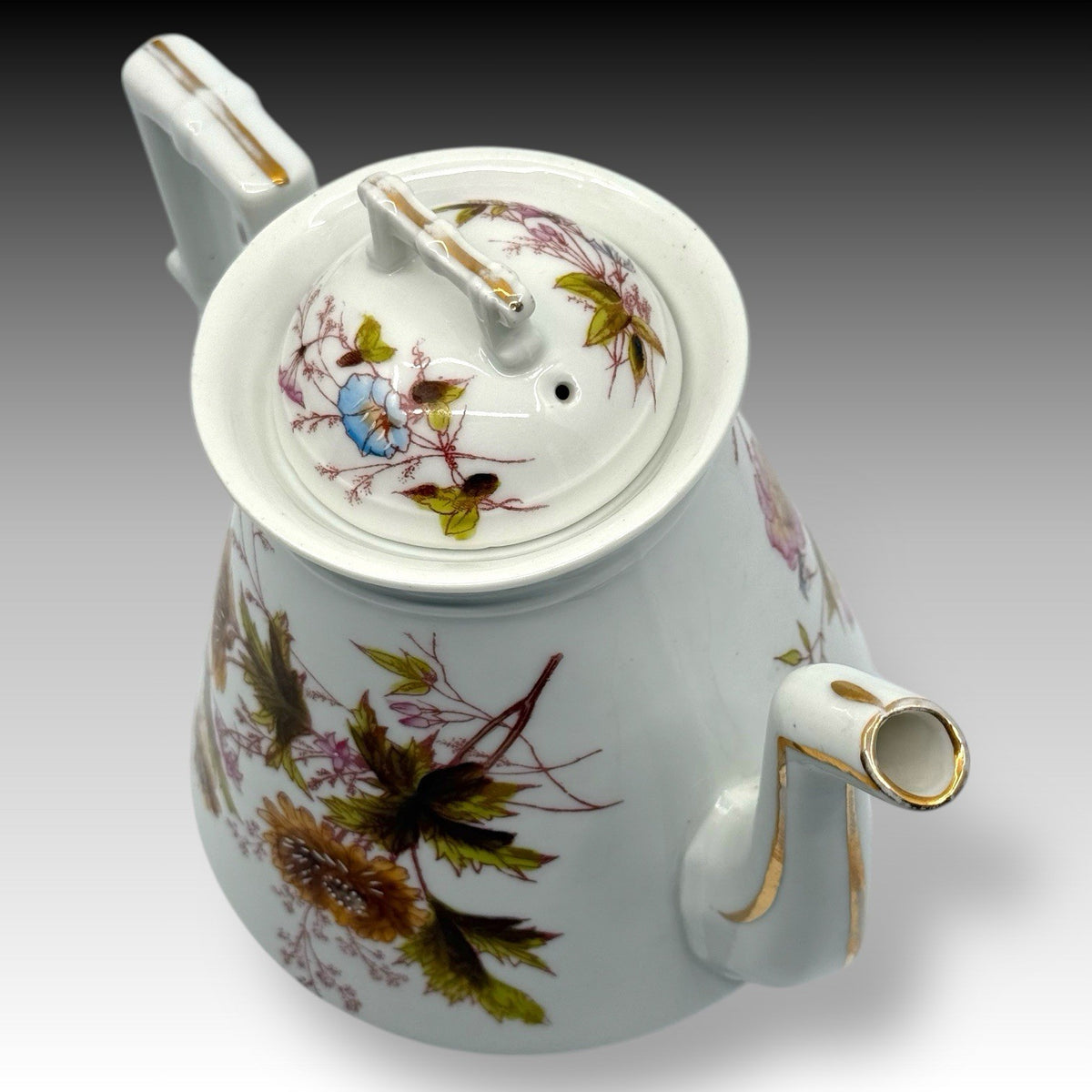 Oscar Gutherz Limoges Teapot Floral Gold Trim 7 Cup France Antique Porcelain