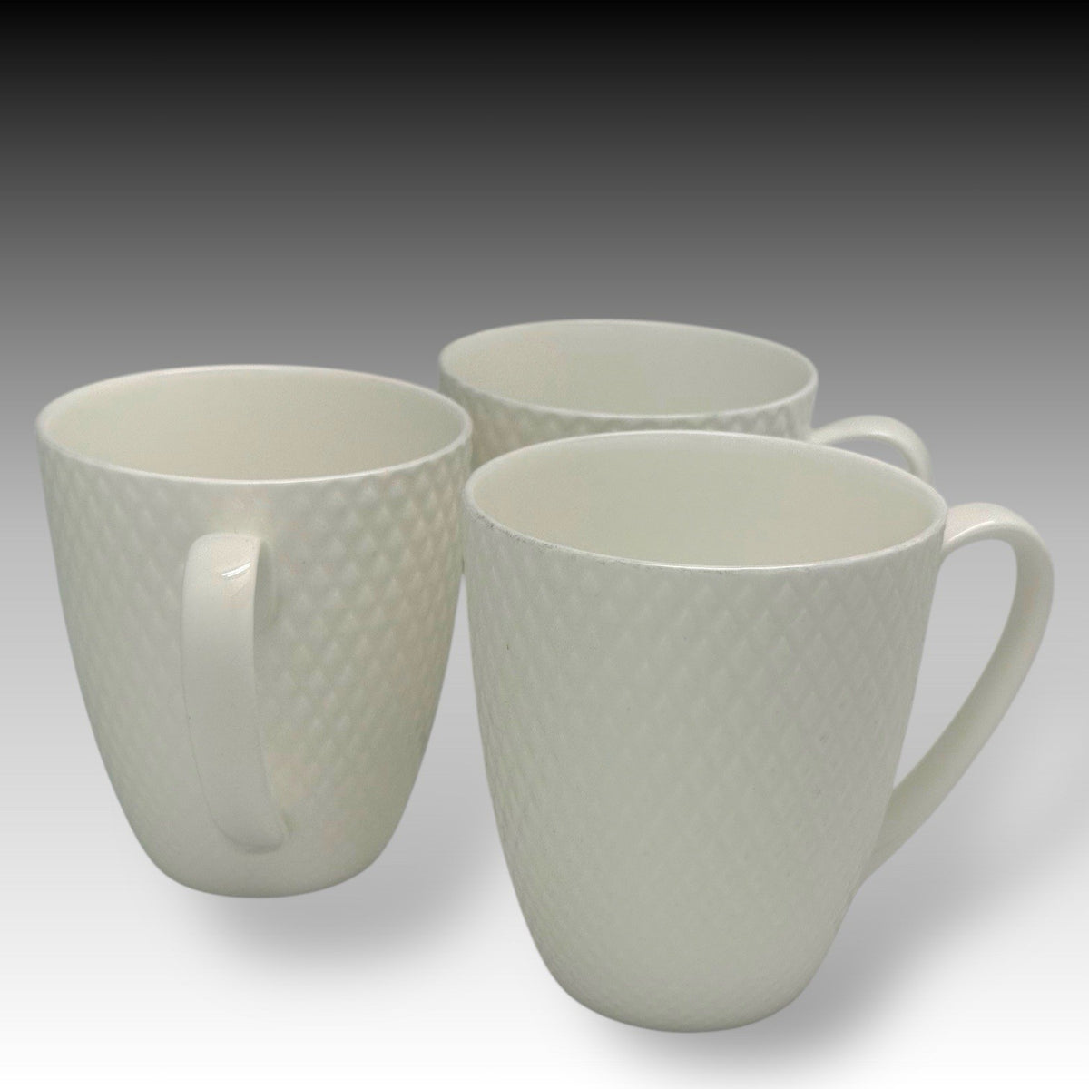 Mikasa HUNTINGTON Bone China Coffee MUGS Set of 3 White Diamond Texture Elegant