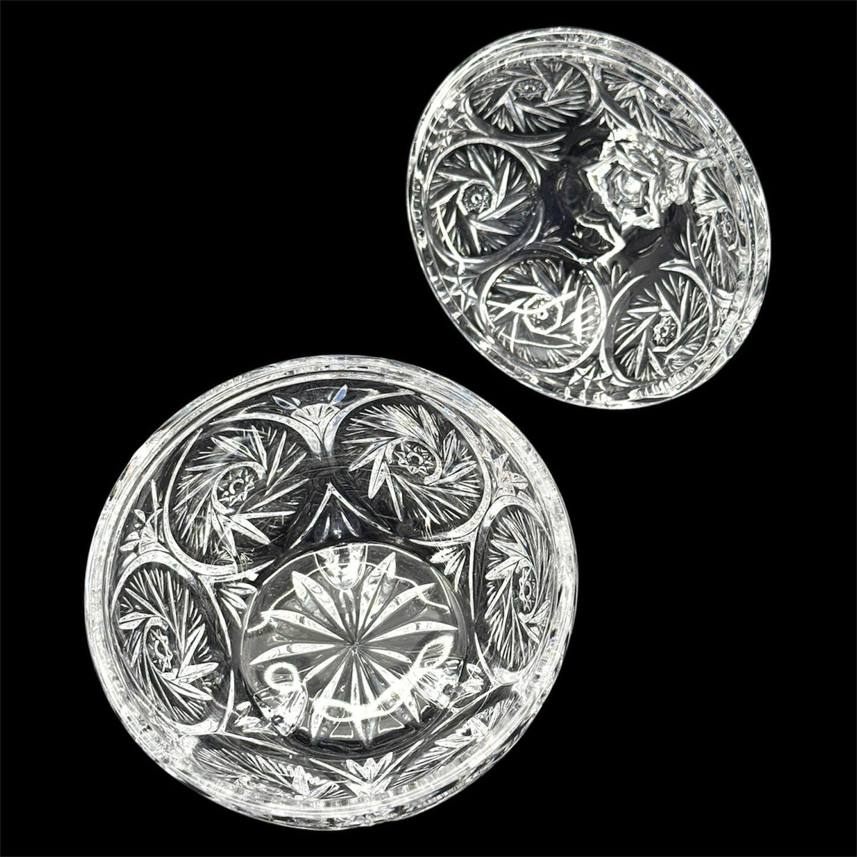 Vintage Crystal Covered Candy Dish, Pinwheel Cut 3 Footed Glass Candy Jar