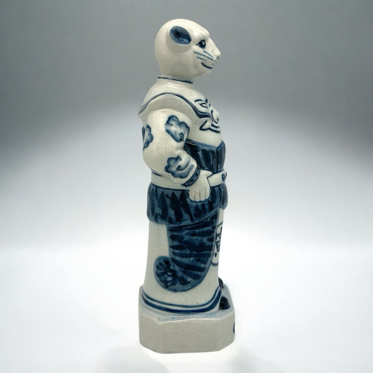 Vintage 10" Chinoiserie TIGER Figurine Blue White Ceramic ZODIAC NC Kaiser Kuhn