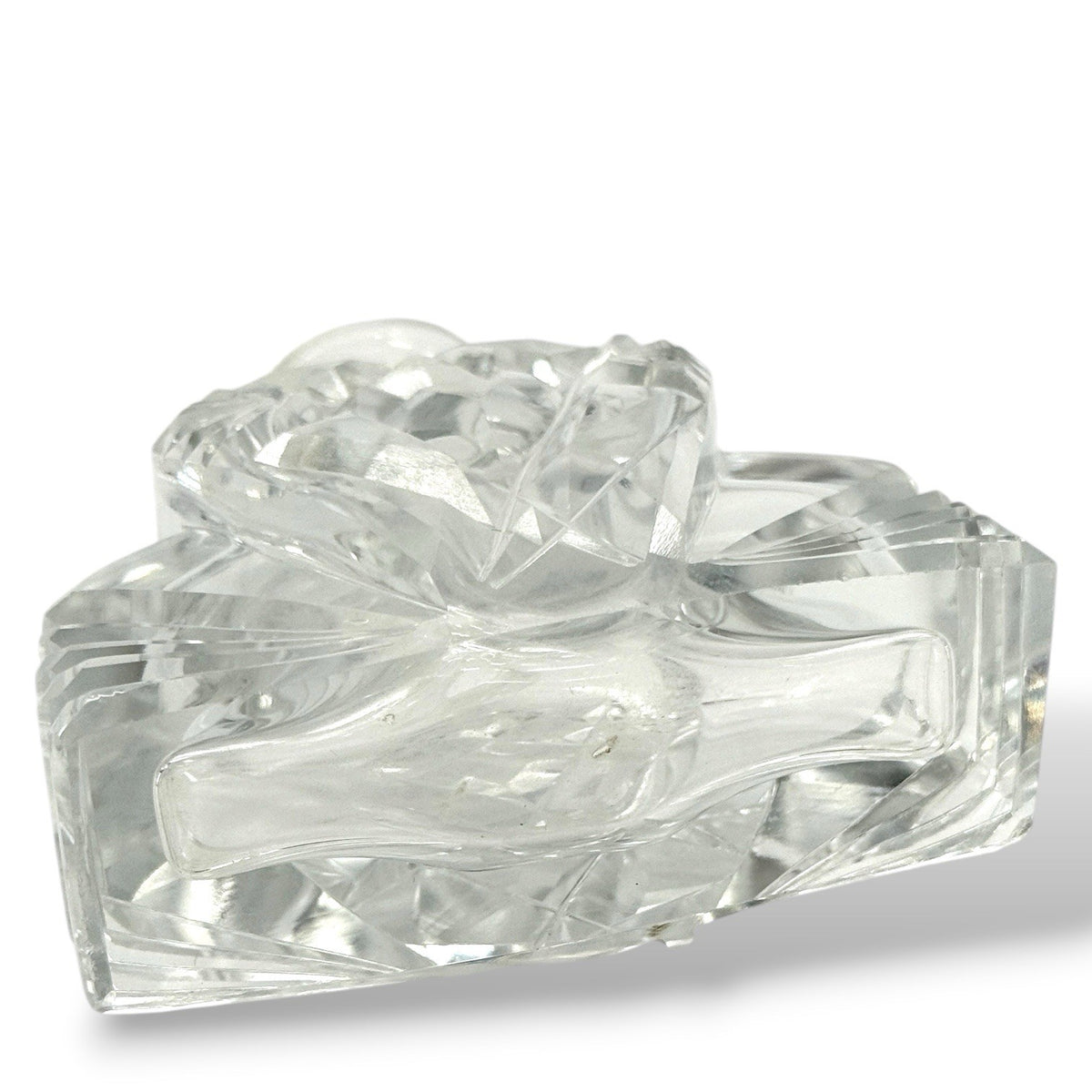 Czech Cut Crystal Art Deco Perfume Bottle With Blue Intaglio Bird Stopper 4 Inch