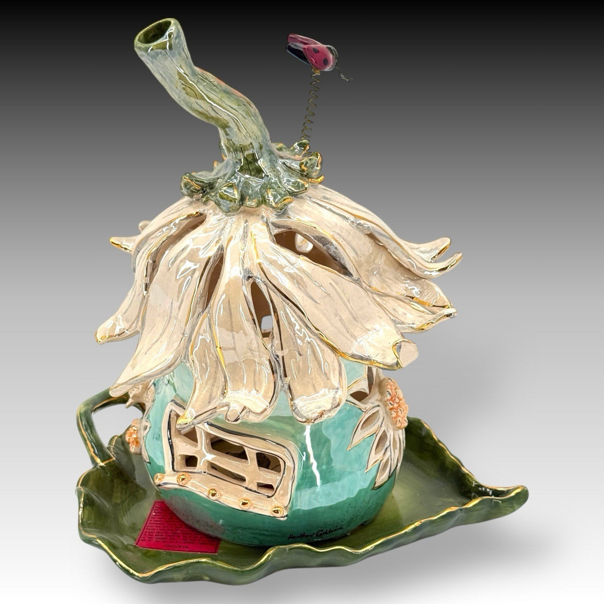 Blue Sky Clayworks Heather Goldminc Flower FAIRY HOUSE Votive Candle Holdr Plate