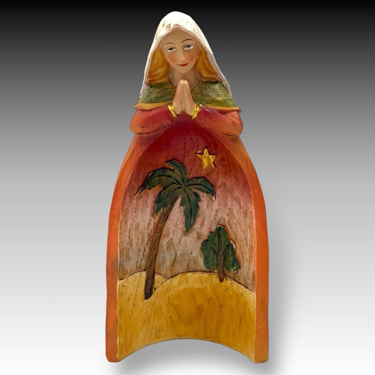 Nesting NATIVITY Set Angel Mary Joseph Resin Carved-Look 10" Tall Trio NO Baby