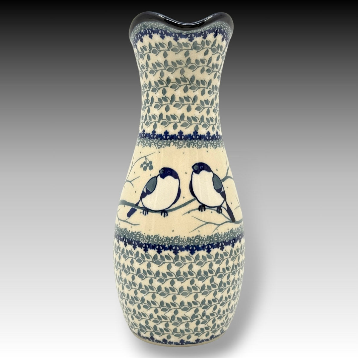 Ceramika Artystyczna Polish Pottery 43 Oz UNIKAT Pitcher Snow Birds M. Starzyk