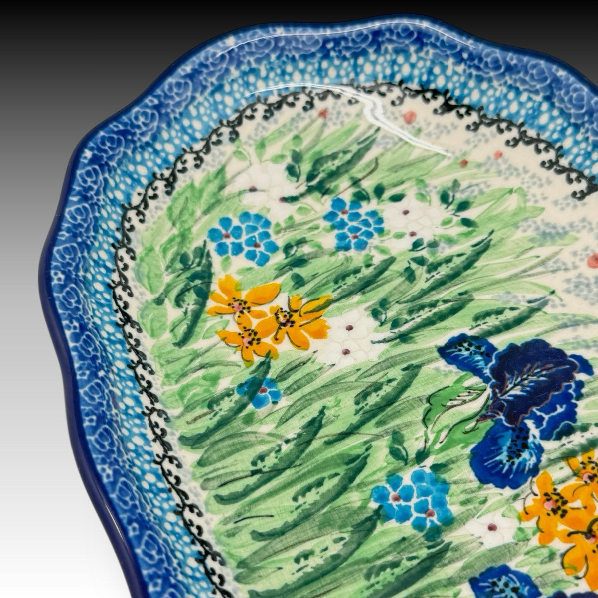 UNIKAT Polish Pottery Sweet Nectar Serving Tray 12.5 Inches Signed T. Liana