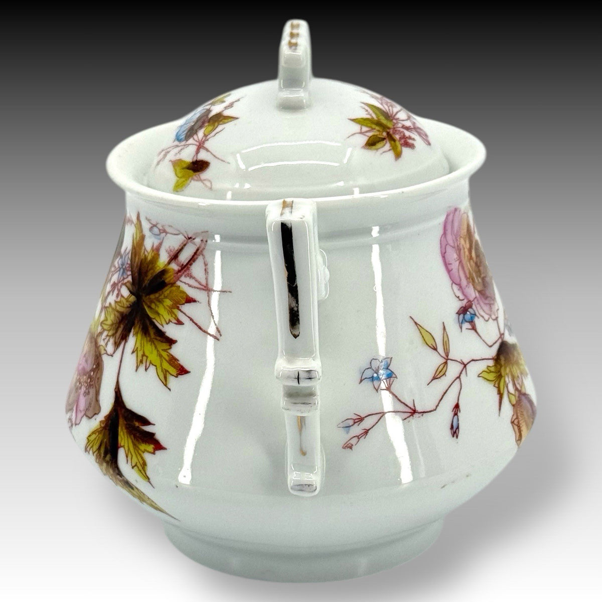 Oscar Gutherz Limoges Sugar Bowl Floral Hand Painted Gold Trim Antique France