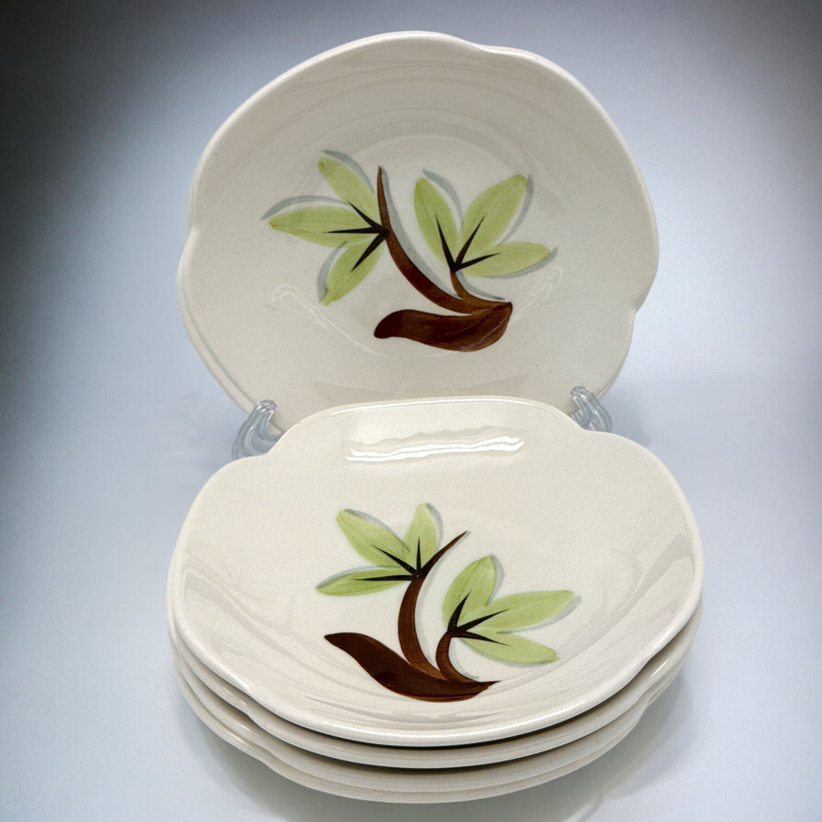 Set of 4 Vintage WOODLEAF by Continental Kilns Hand Painted SQUARE DESSERT BOWLS