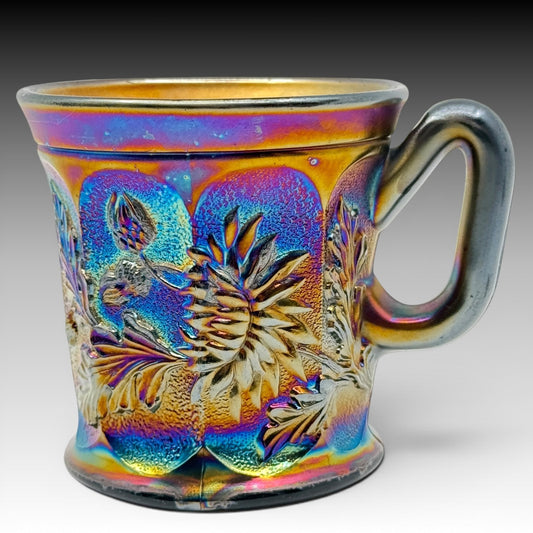 Northwood Dandelion Carnival Glass Mug Amethyst Iridescent Antique 3.5 Inches