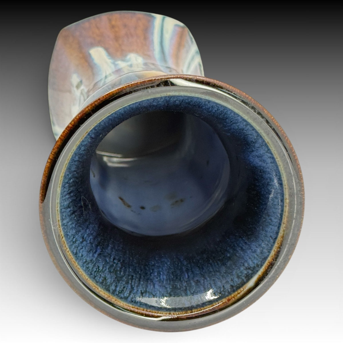 Bill Campbell Studio Art Pottery Blue Drip Glaze Lotus Vase Signed 7.75"  USA