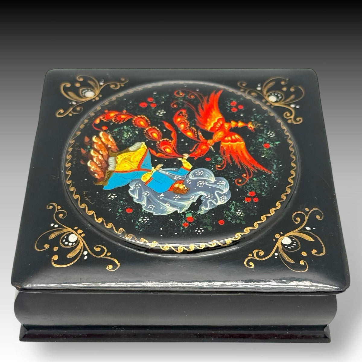 Hand-Painted Russian Lacquer Box Ivan Tsarevich and the Firebird | Signed Kholuy