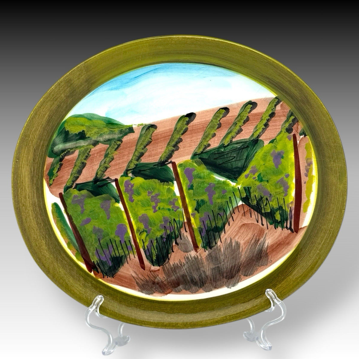 VIETRI Vendemmia Dinner Plate 11.75" ITALY Tuscan Vineyard Grapevines Hand Paint