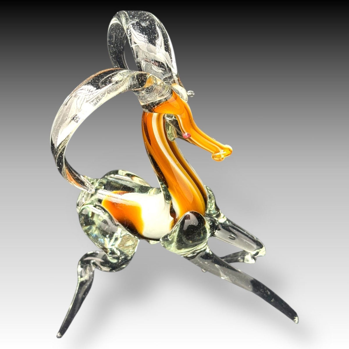 Murano Style CRYSTAL CLEAR & BROWN RAM Big Horned Animal Figurine Art Decoration