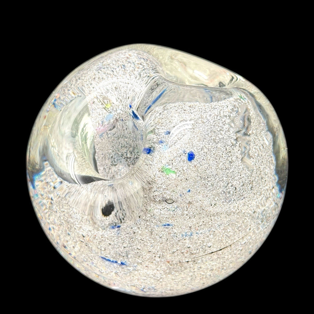 Wheaton Glass Art Paperweight Vase Signed A. De Palma Silver Aventurine Swirl